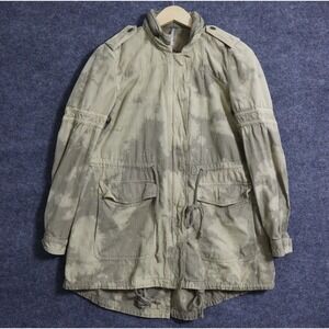 Free People Jacket Women Small‎ Green Camo Anorak Embroidered Full Zip Military